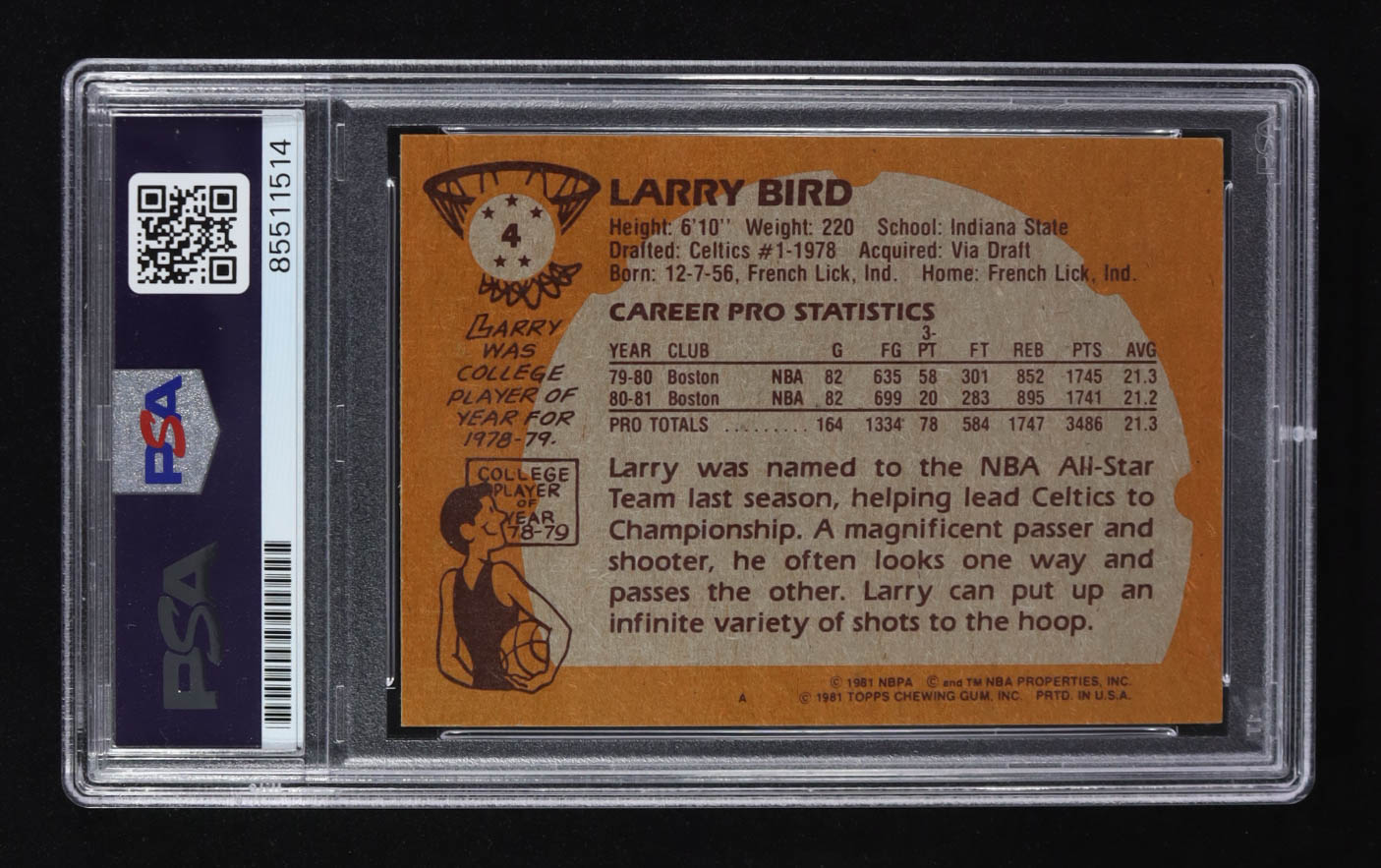 Larry Bird Signed 1981-82 Topps #4 (PSA | Auto 10) at PristineAuction.com Larry Bird Signed 1981-82 Topps #4 (PSA | Auto 10) at PristineAuction.com