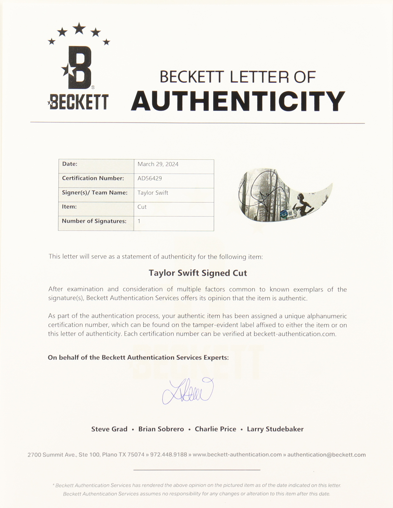 Taylor Swift Guitar with Signed Custom Insert Pickguard (Beckett) at PristineAuction.com Taylor Swift Guitar with Signed Custom Insert Pickguard (Beckett) at PristineAuction.com