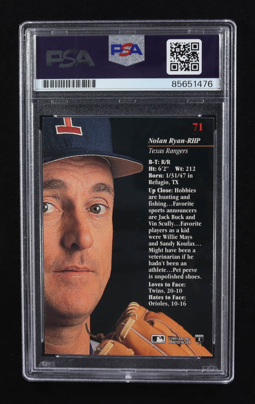 Nolan Ryan Signed 1993 Leaf Studio #1 (PSA | Auto 10) at PristineAuction.com Nolan Ryan Signed 1993 Leaf Studio #1 (PSA | Auto 10) at PristineAuction.com