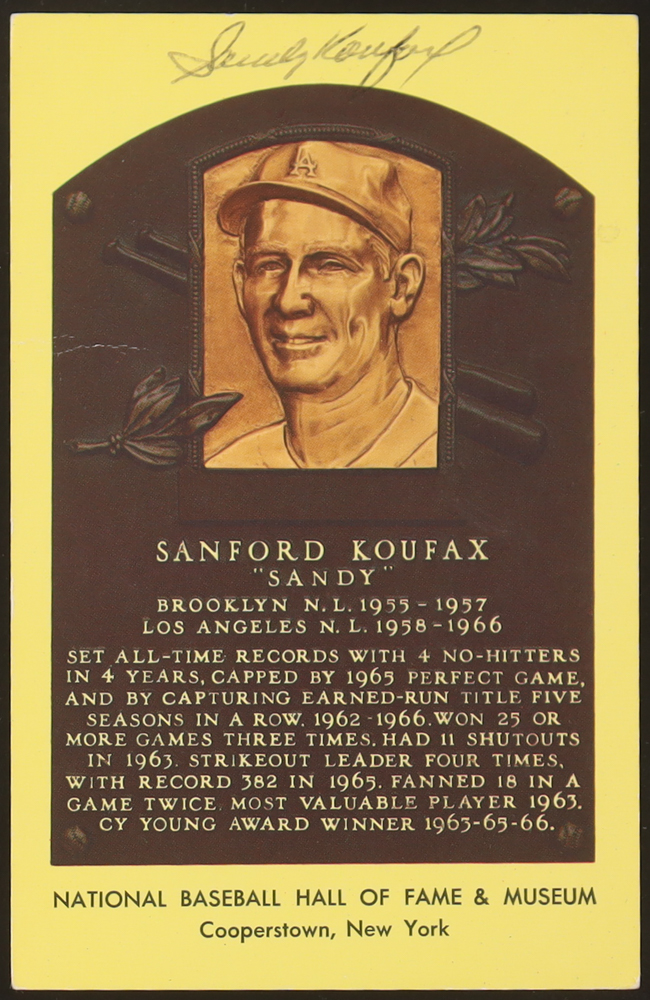 Sandy Koufax Signed Hall Of Fame Plaque Postcard (JSA) at PristineAuction.com Sandy Koufax Signed Hall Of Fame Plaque Postcard (JSA) at PristineAuction.com