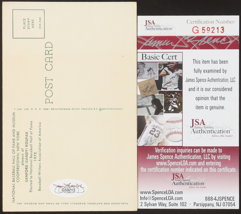 Sandy Koufax Signed Hall Of Fame Plaque Postcard (JSA) at PristineAuction.com Sandy Koufax Signed Hall Of Fame Plaque Postcard (JSA) at PristineAuction.com