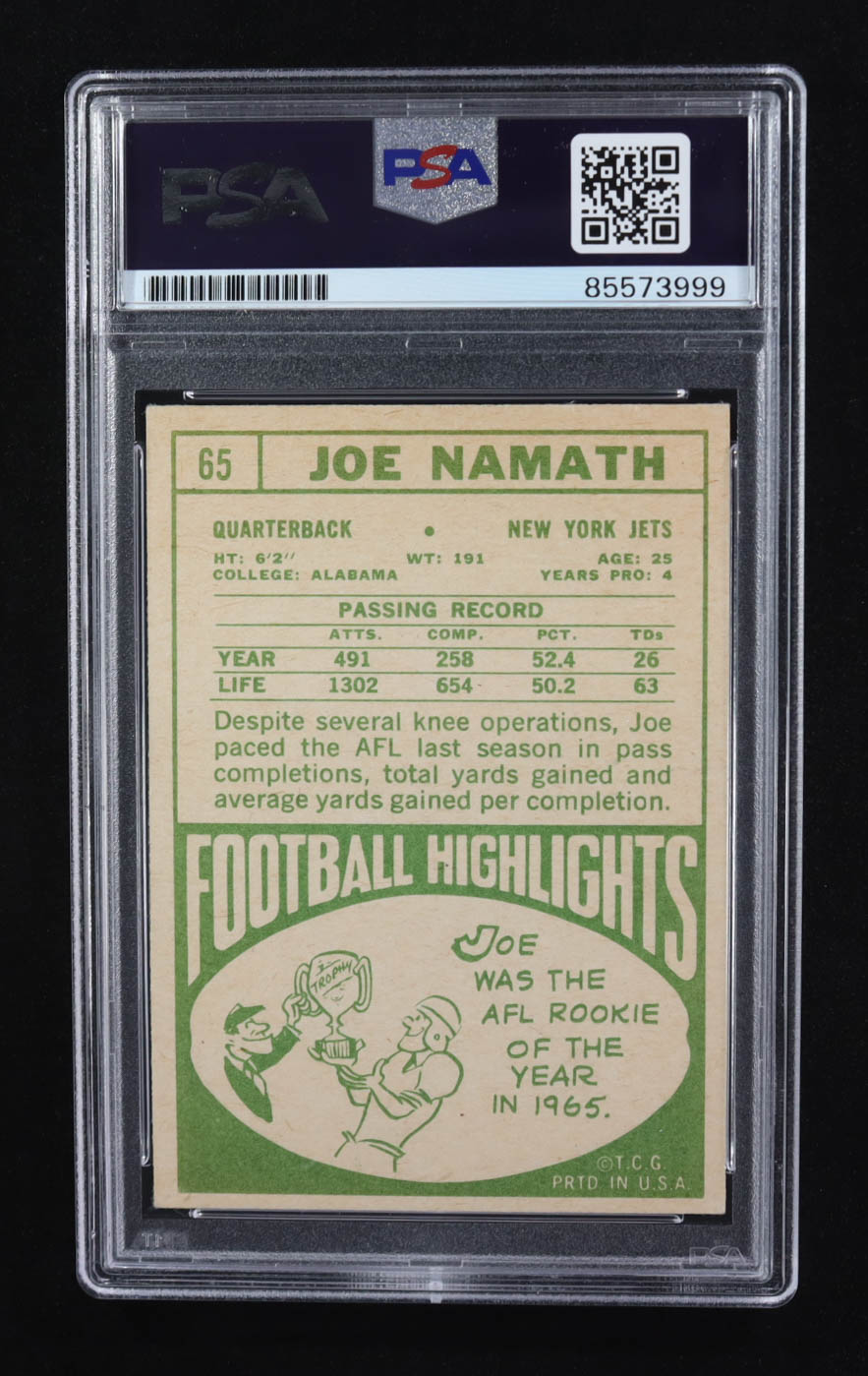 Joe Namath Signed 1968 Topps #65 (PSA | Auto 10) at PristineAuction.com Joe Namath Signed 1968 Topps #65 (PSA | Auto 10) at PristineAuction.com