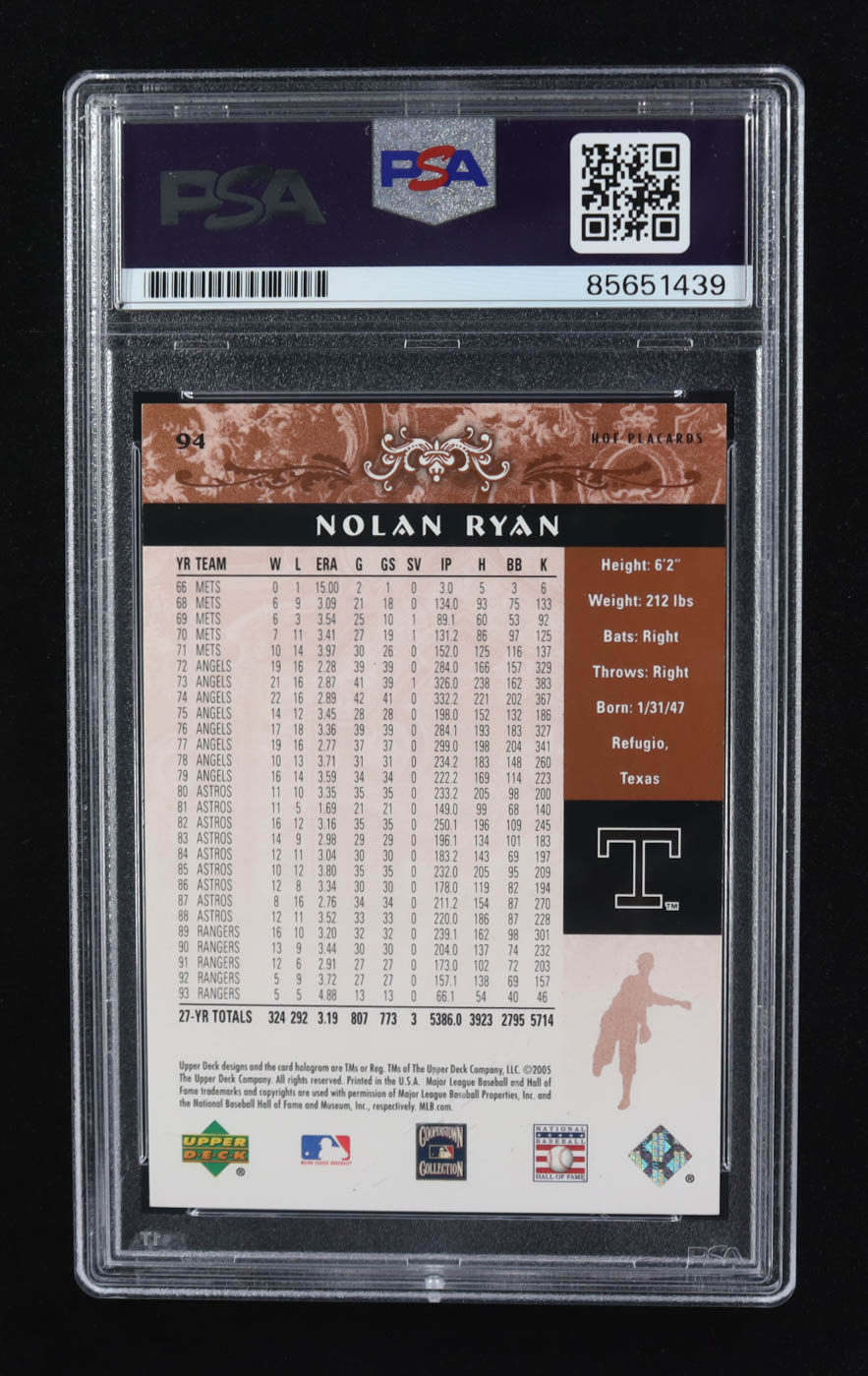 Nolan Ryan Signed 2005 Upper Deck Hall of Fame #94 #270/550 PC (PSA | Auto 10) at PristineAuction.com Nolan Ryan Signed 2005 Upper Deck Hall of Fame #94 #270/550 PC (PSA | Auto 10) at PristineAuction.com