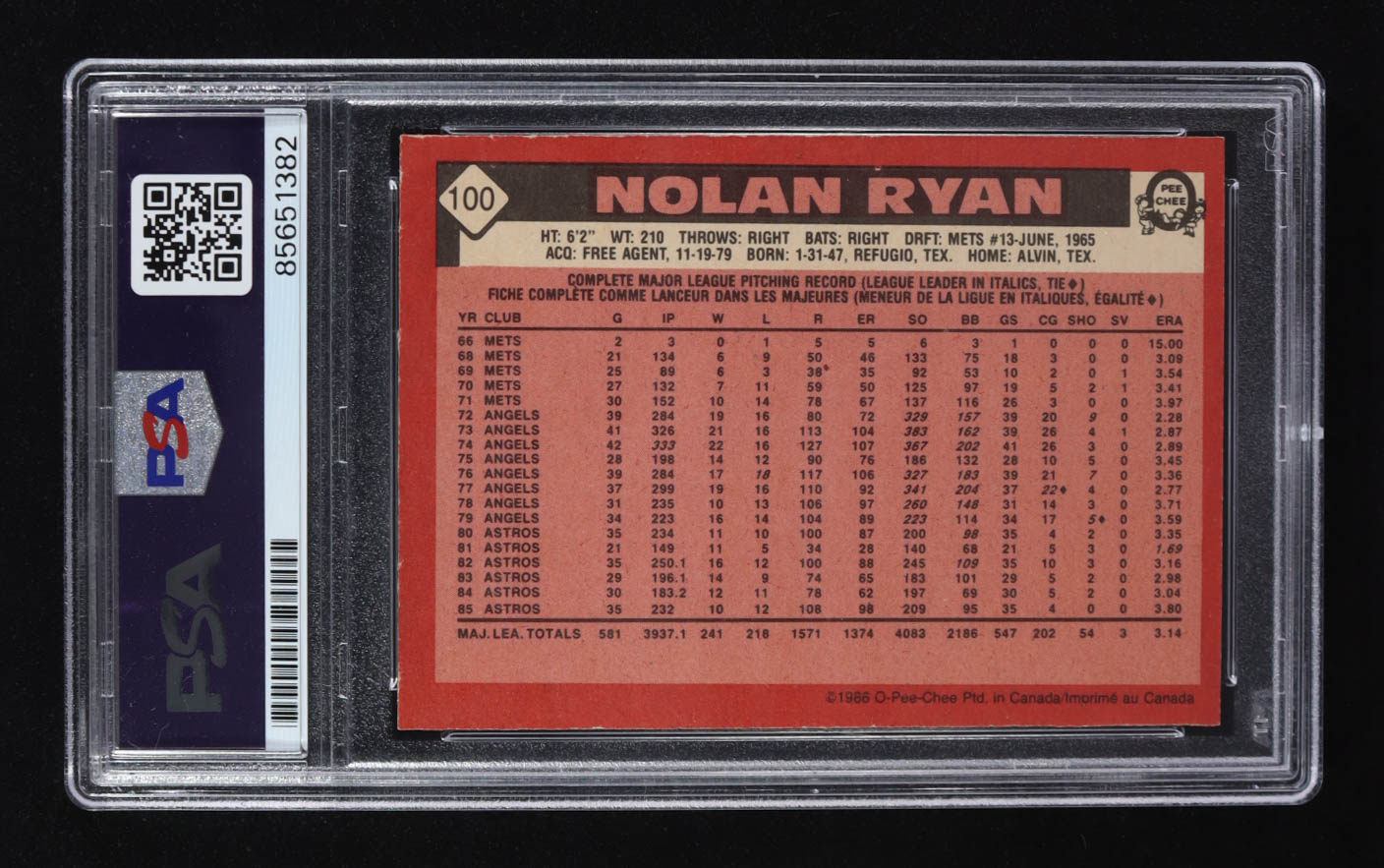 Nolan Ryan Signed 1986 O-Pee-Chee #100 Inscribed "HOF 99" (PSA | Auto 10) at PristineAuction.com Nolan Ryan Signed 1986 O-Pee-Chee #100 Inscribed "HOF 99" (PSA | Auto 10) at PristineAuction.com