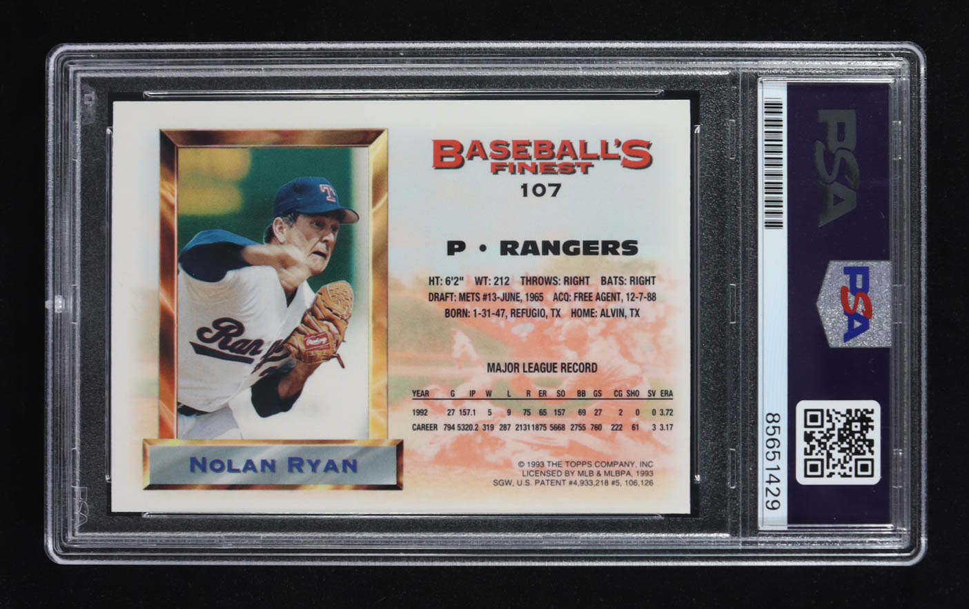 Nolan Ryan Signed 1993 Finest #107 (PSA | Auto 10) at PristineAuction.com Nolan Ryan Signed 1993 Finest #107 (PSA | Auto 10) at PristineAuction.com