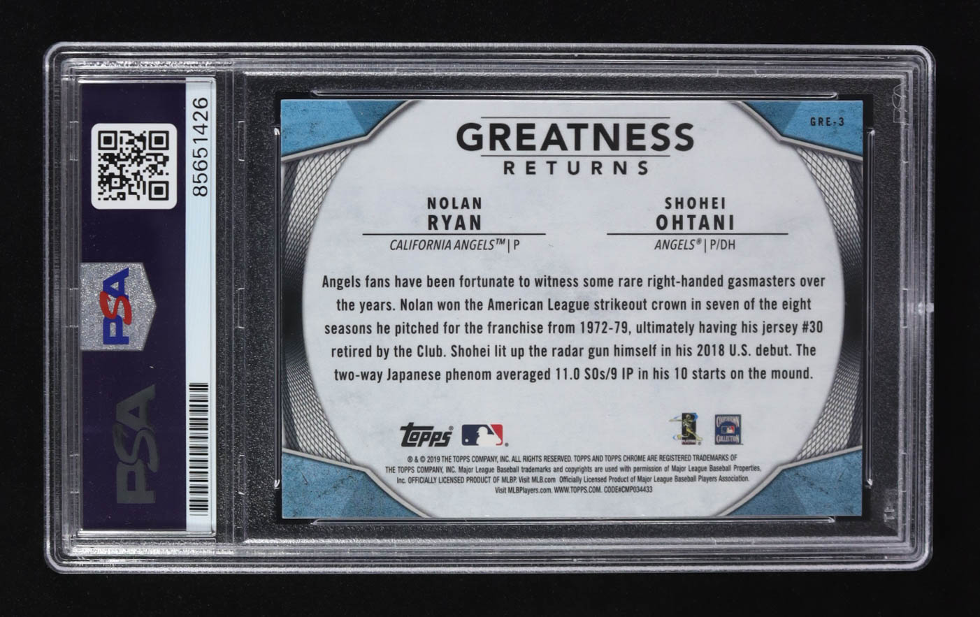 Nolan Ryan Signed 2019 Topps Chrome Greatness Returns #GRE3 with Shohei Ohtani (PSA | Auto 10) at PristineAuction.com Nolan Ryan Signed 2019 Topps Chrome Greatness Returns #GRE3 with Shohei Ohtani (PSA | Auto 10) at PristineAuction.com
