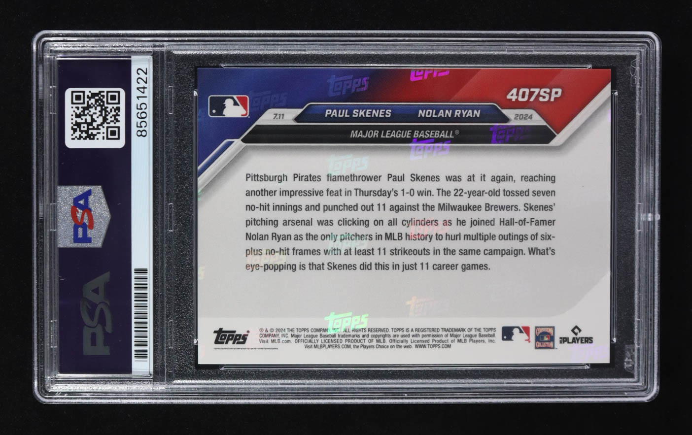 Nolan Ryan Signed Paul Skenes / Nolan Ryan 2024 Topps Now Rainbow Foil Image Variations #407SP (PSA | Auto 10) at PristineAuction.com Nolan Ryan Signed Paul Skenes / Nolan Ryan 2024 Topps Now Rainbow Foil Image Variations #407SP (PSA | Auto 10) at PristineAuction.com