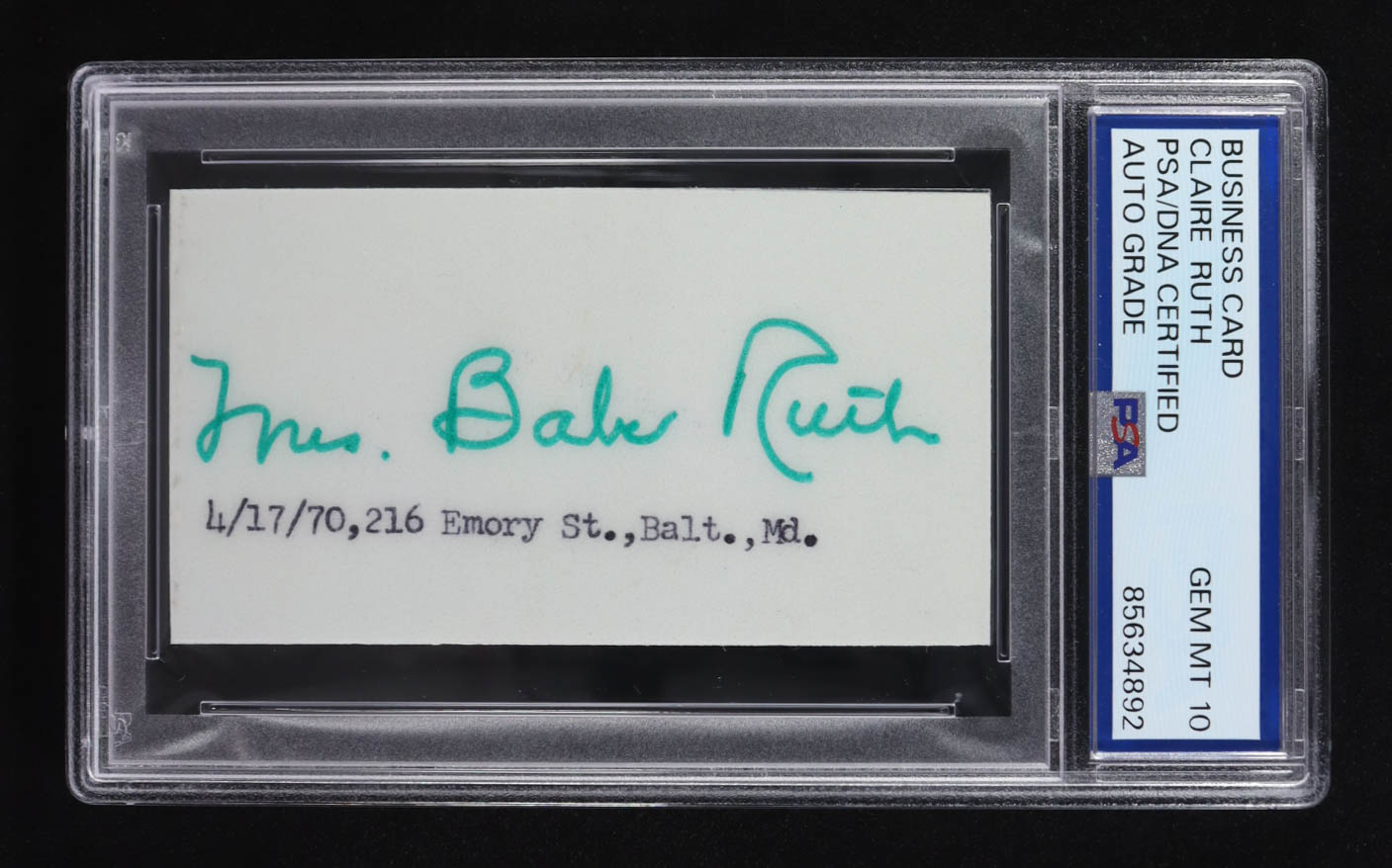 "Mrs. Babe Ruth" Claire Ruth Signed Business Card (PSA) at PristineAuction.com "Mrs. Babe Ruth" Claire Ruth Signed Business Card (PSA) at PristineAuction.com