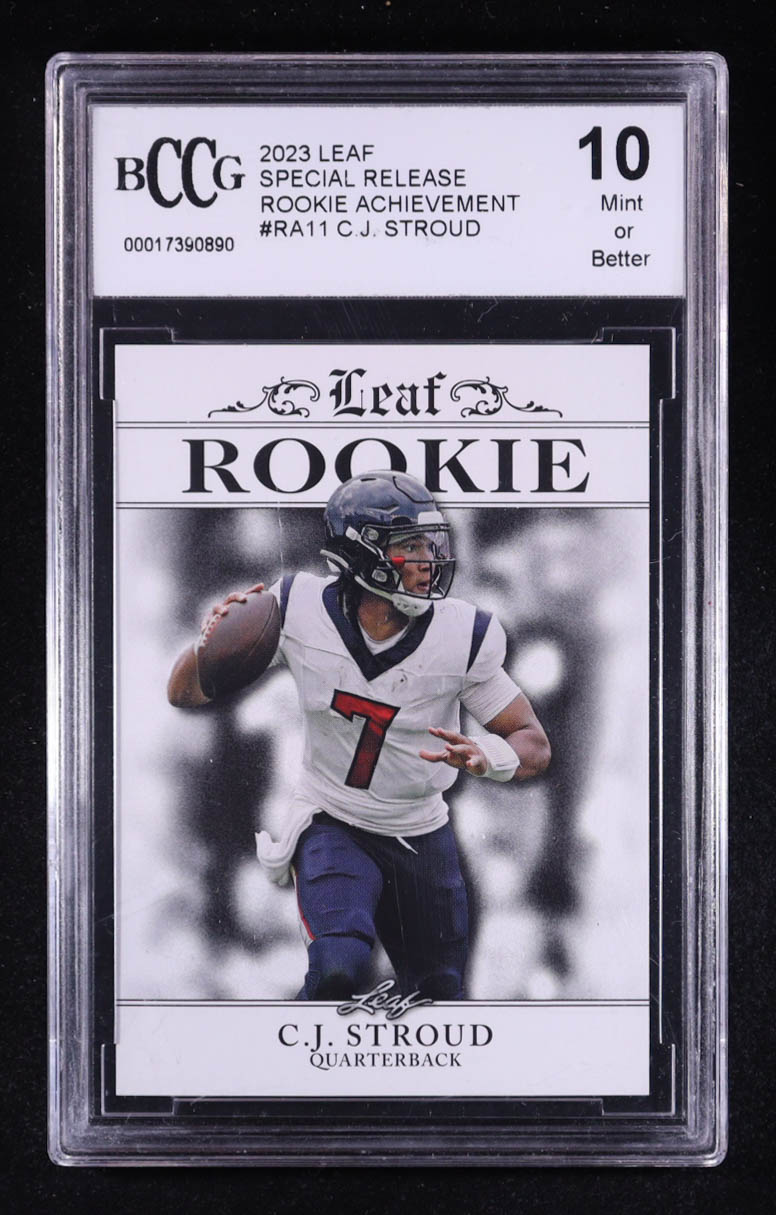 CJ Stroud 2023 Leaf Special Release Rookie Achievement #RA11 RC (BCCG 10) at PristineAuction.com CJ Stroud 2023 Leaf Special Release Rookie Achievement #RA11 RC (BCCG 10) at PristineAuction.com