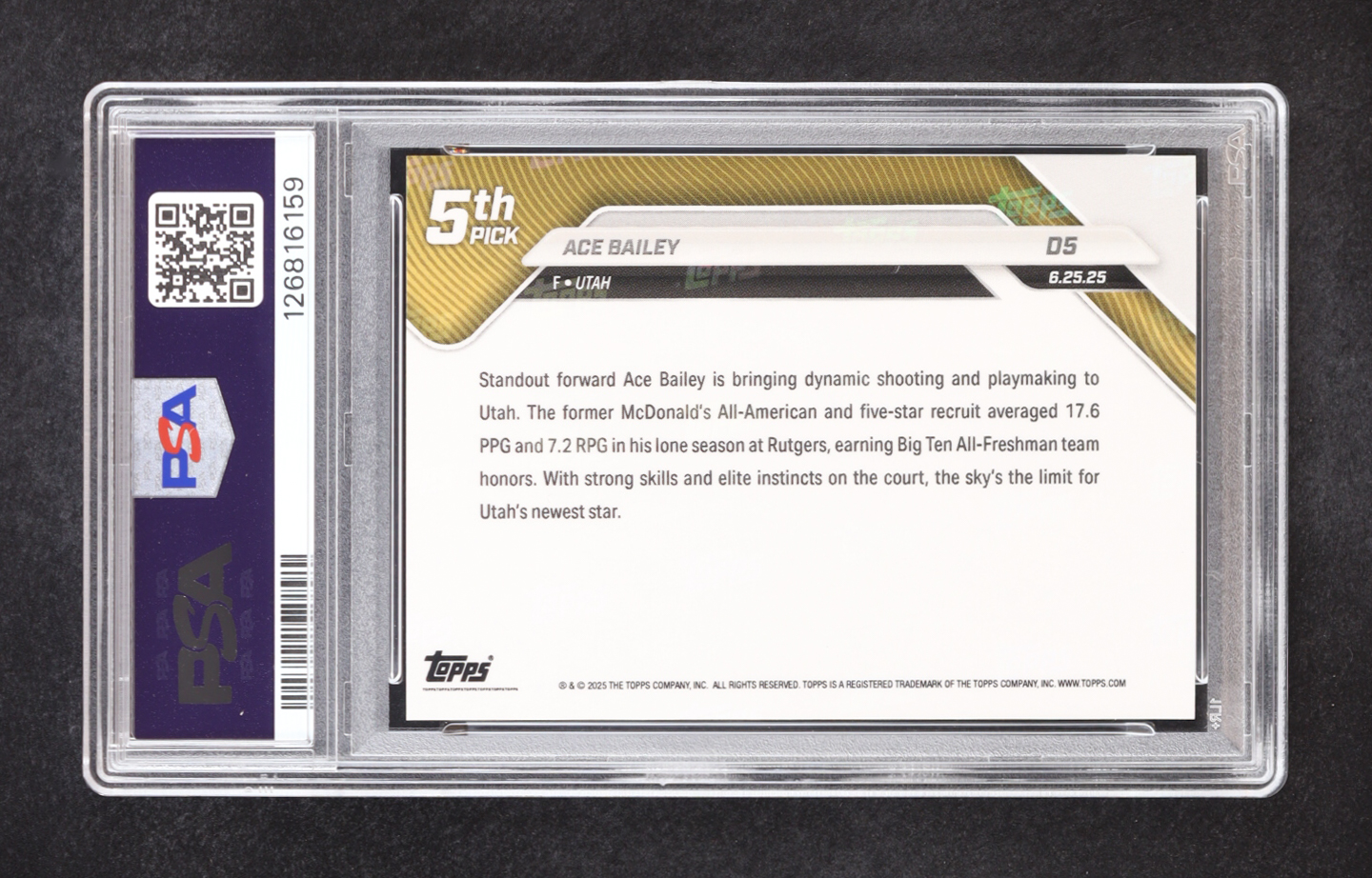 Ace Bailey 2025-26 Topps Now Blue Foil #D5 #47/75 RC (PSA 8) at PristineAuction.com Ace Bailey 2025-26 Topps Now Blue Foil #D5 #47/75 RC (PSA 8) at PristineAuction.com
