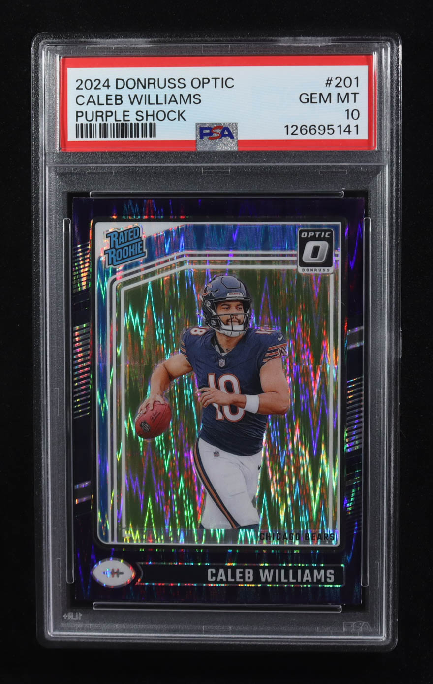 Caleb Williams 2024 Donruss Optic RR Purple Shock #201 (PSA 10) at PristineAuction.com Caleb Williams 2024 Donruss Optic RR Purple Shock #201 (PSA 10) at PristineAuction.com