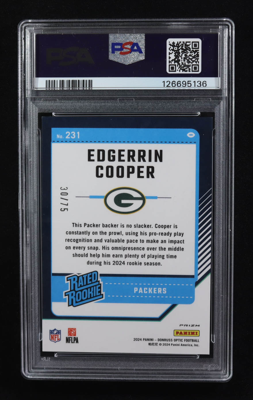 Edgerrin Cooper 2024 Donruss Optic Electricity RR #231 RC #30/75 (PSA 9) at PristineAuction.com Edgerrin Cooper 2024 Donruss Optic Electricity RR #231 RC #30/75 (PSA 9) at PristineAuction.com