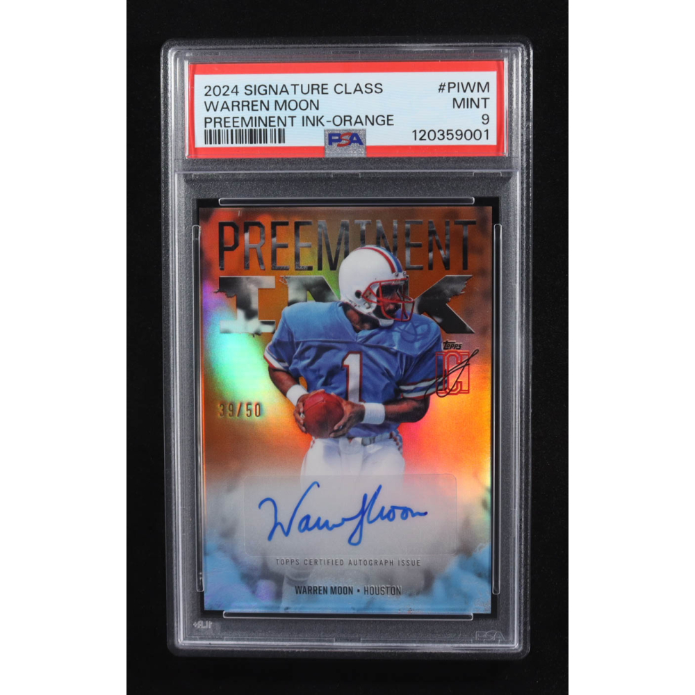 Warren Moon 2025 Topps Signature Class Preeminent Ink Orange Autographs Refractors #PI-WM #39/50 (PSA 9) at PristineAuction.com