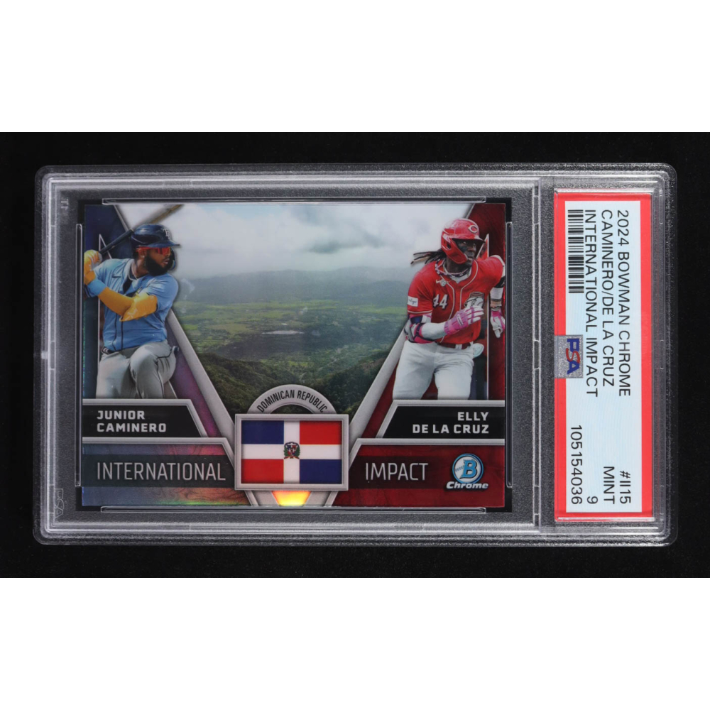 Elly De La Cruz / Junior Caminero 2024 Bowman Chrome International Impact #II15 RC (PSA 9) at PristineAuction.com