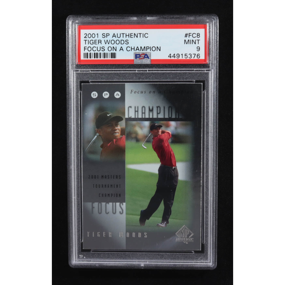 Tiger Woods 2001 SP Authentic Focus on a Champion #FC8 RC (PSA 9) at PristineAuction.com