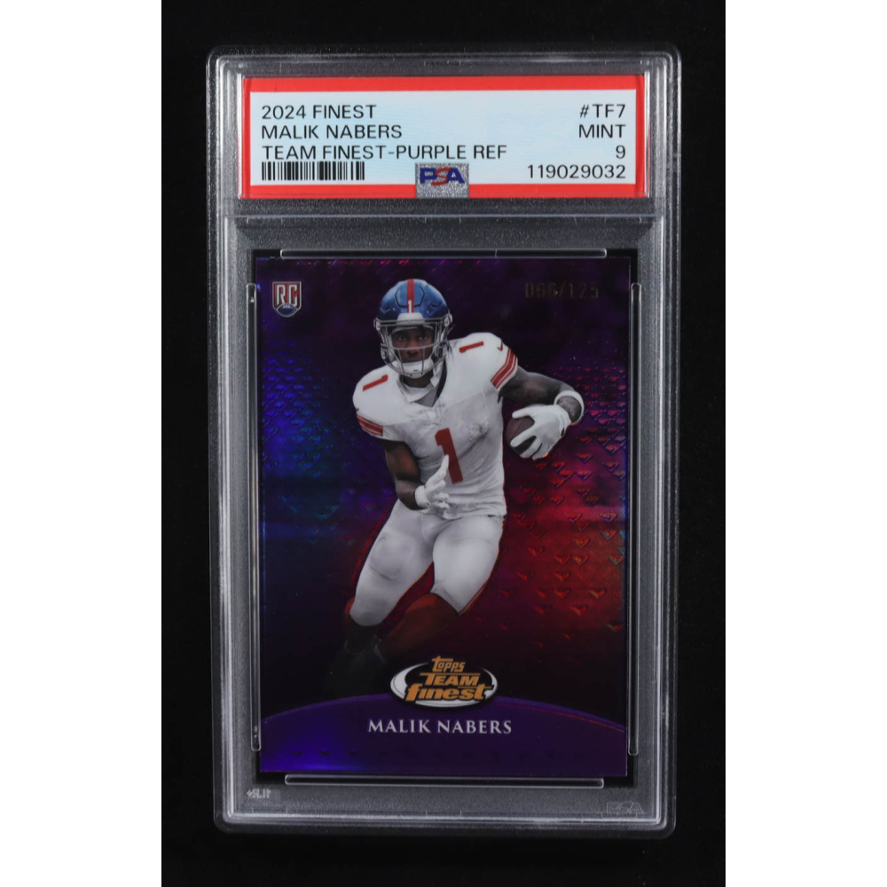 Malik Nabers 2024 Finest Team Finest Purple Refractor #7 RC #66/125 (PSA 9) at PristineAuction.com