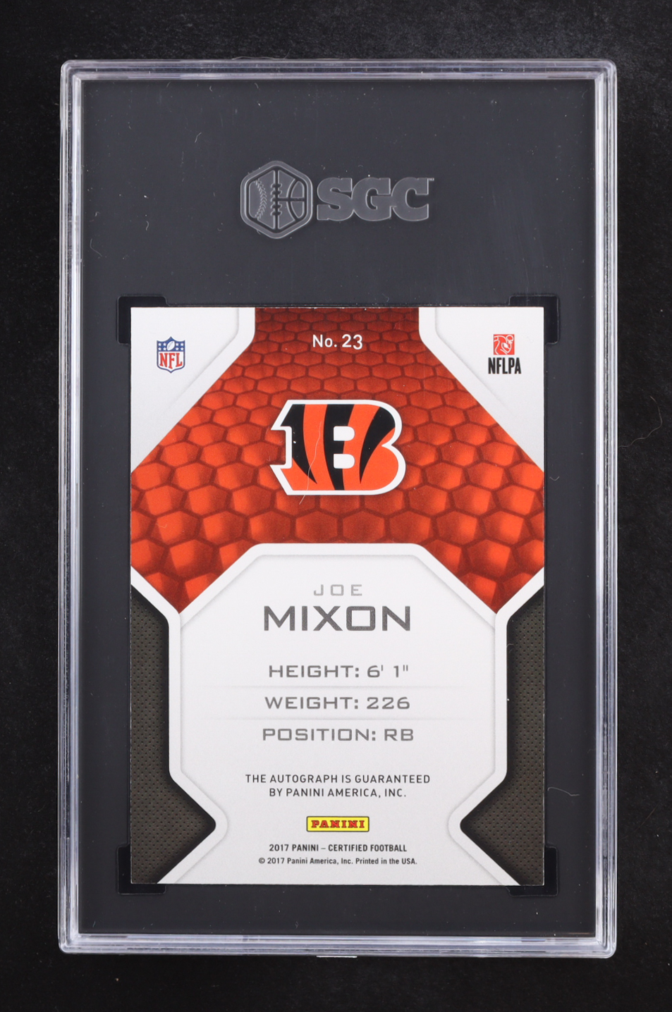 Joe Mixon 2017 Panini Certified Rookie Roll Call Signature #23 RC #36/99 (SGC 10 | Auto Grade 9.5) at PristineAuction.com Joe Mixon 2017 Panini Certified Rookie Roll Call Signature #23 RC #36/99 (SGC 10 | Auto Grade 9.5) at PristineAuction.com