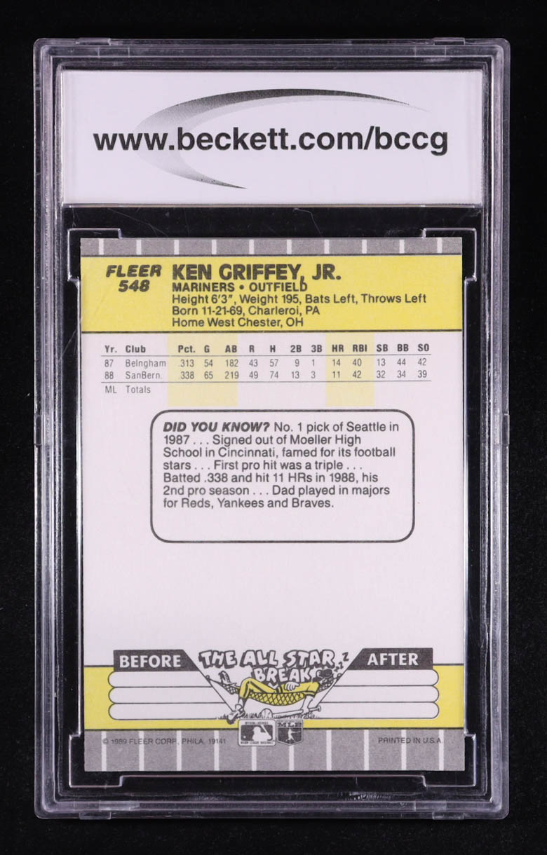 Ken Griffey Jr. 1989 Fleer #548 RC (BCCG 10) at PristineAuction.com Ken Griffey Jr. 1989 Fleer #548 RC (BCCG 10) at PristineAuction.com