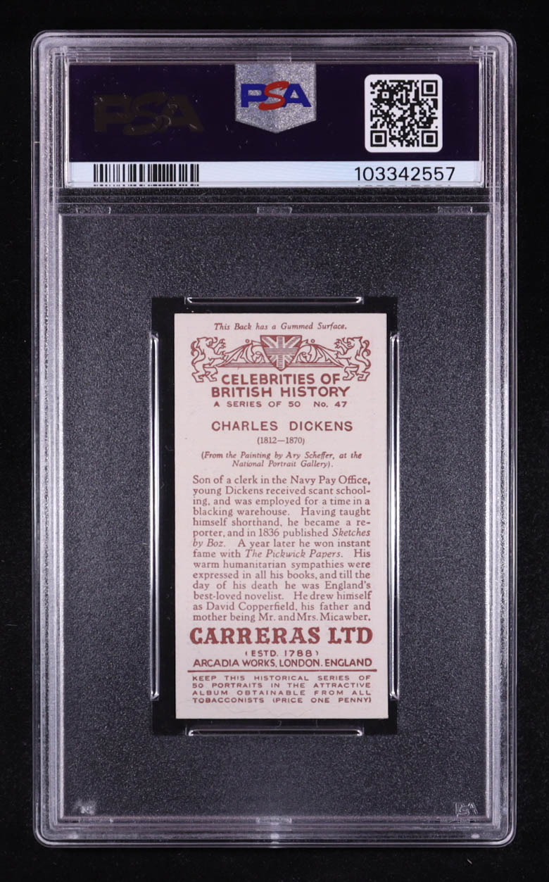 Charles Dickens 1935 Carreras Celebrities of British History #47 (PSA 8) at PristineAuction.com Charles Dickens 1935 Carreras Celebrities of British History #47 (PSA 8) at PristineAuction.com