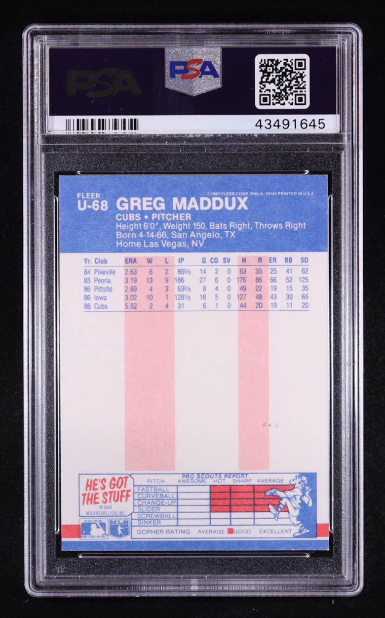 Greg Maddux 1987 Fleer Update Glossy #U68 XRC (PSA 9) at PristineAuction.com Greg Maddux 1987 Fleer Update Glossy #U68 XRC (PSA 9) at PristineAuction.com