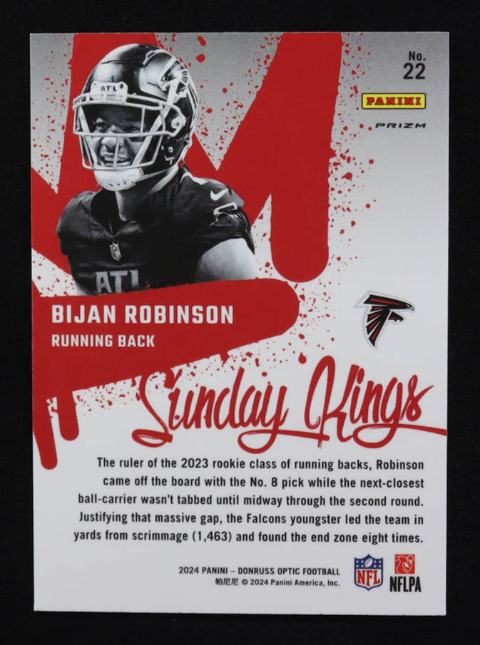 Bijan Robinson 2024 Donruss Optic Sunday Kings #22 at PristineAuction.com Bijan Robinson 2024 Donruss Optic Sunday Kings #22 at PristineAuction.com