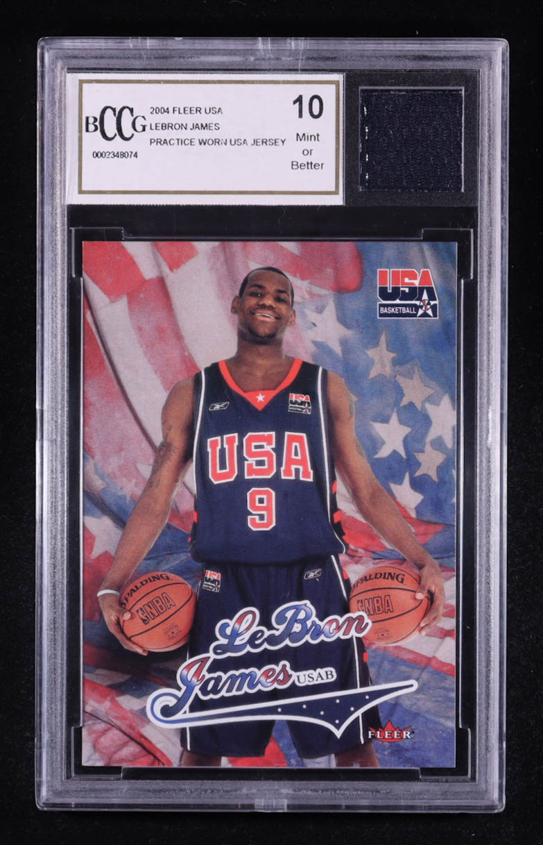 LeBron James 2004 Fleer USA #NNO with Game-Used Jersey Piece (BCCG 10) at PristineAuction.com LeBron James 2004 Fleer USA #NNO with Game-Used Jersey Piece (BCCG 10) at PristineAuction.com