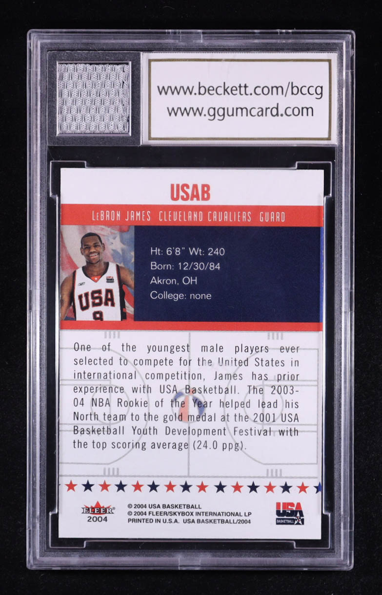 LeBron James 2004 Fleer USA #NNO with Game-Used Jersey Piece (BCCG 10) at PristineAuction.com LeBron James 2004 Fleer USA #NNO with Game-Used Jersey Piece (BCCG 10) at PristineAuction.com