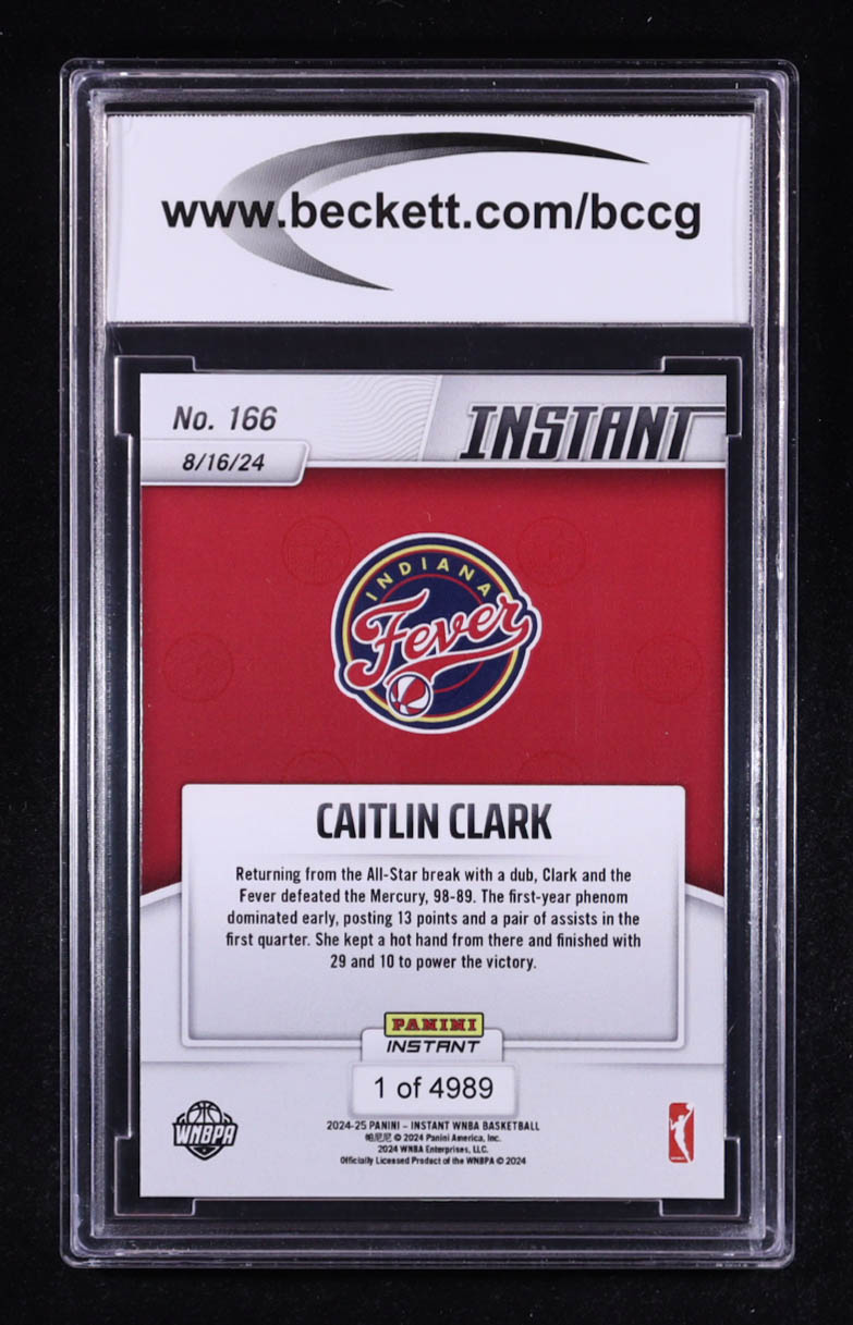 Caitlin Clark 2024 Panini Instant WNBA #166 RC (BCCG 10) at PristineAuction.com Caitlin Clark 2024 Panini Instant WNBA #166 RC (BCCG 10) at PristineAuction.com