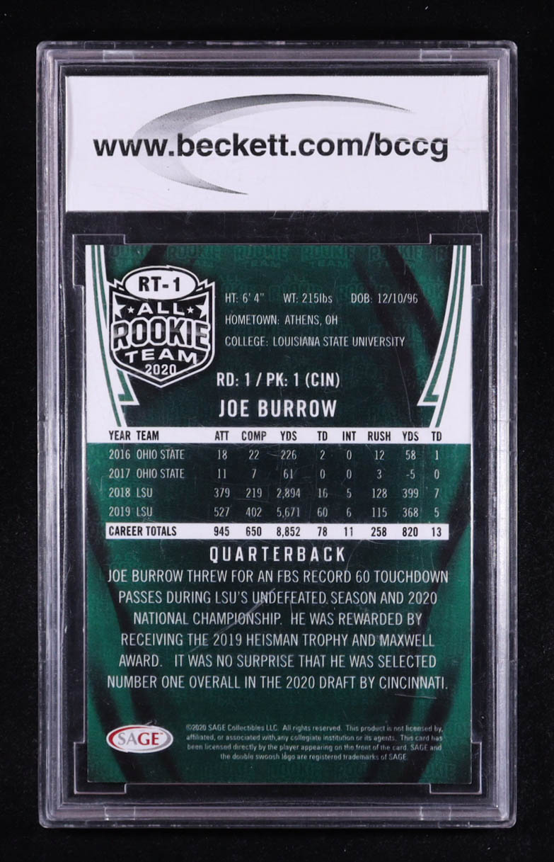 Joe Burrow 2020 SAGE All Rookie Team #RT1 RC (BCCG 10) at PristineAuction.com Joe Burrow 2020 SAGE All Rookie Team #RT1 RC (BCCG 10) at PristineAuction.com