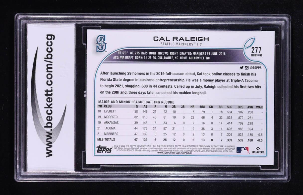 Cal Raleigh 2022 Topps #277 RC (BCCG 10) at PristineAuction.com Cal Raleigh 2022 Topps #277 RC (BCCG 10) at PristineAuction.com