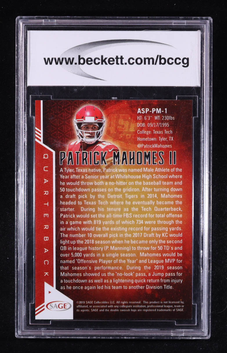 Patrick Mahomes II 2019 SAGE Aspire Red #ASPPM1 (BCCG 10) at PristineAuction.com Patrick Mahomes II 2019 SAGE Aspire Red #ASPPM1 (BCCG 10) at PristineAuction.com