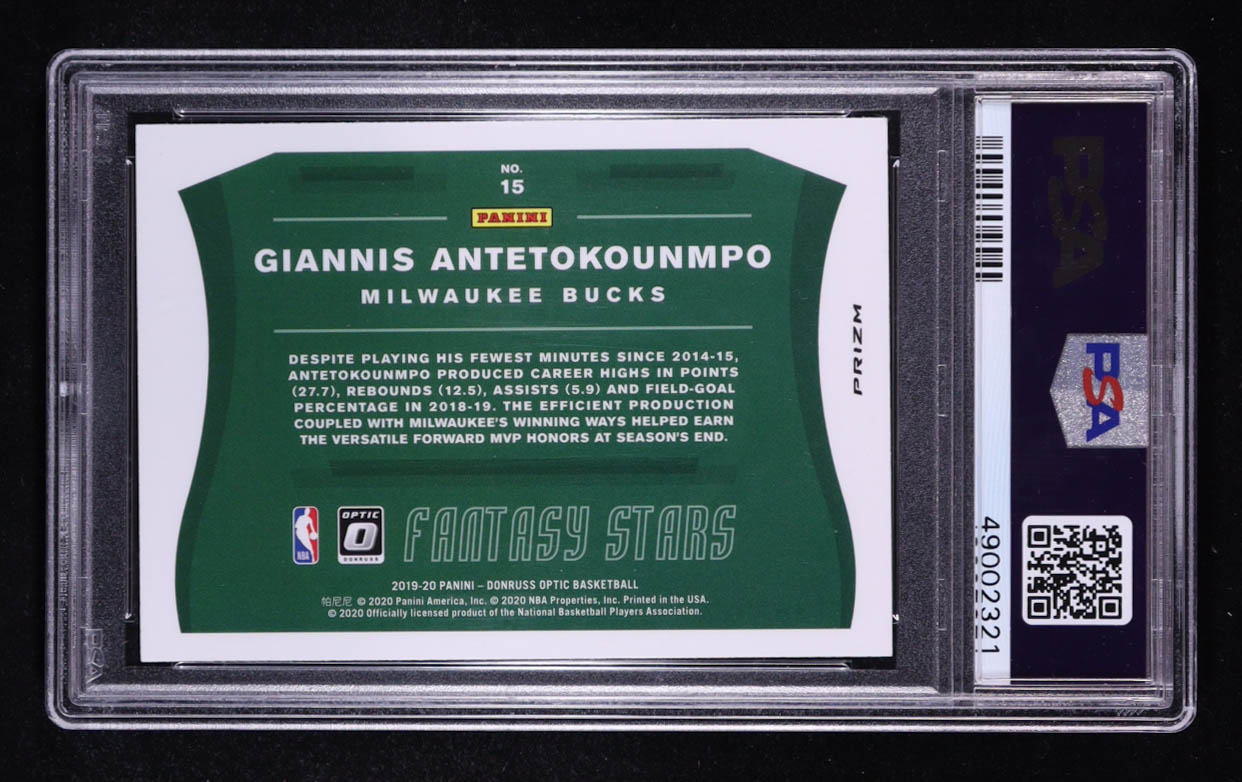 Giannis Antetokounmpo 2019-20 Donruss Optic Fantasy Stars Holo #15 (PSA 10) at PristineAuction.com Giannis Antetokounmpo 2019-20 Donruss Optic Fantasy Stars Holo #15 (PSA 10) at PristineAuction.com