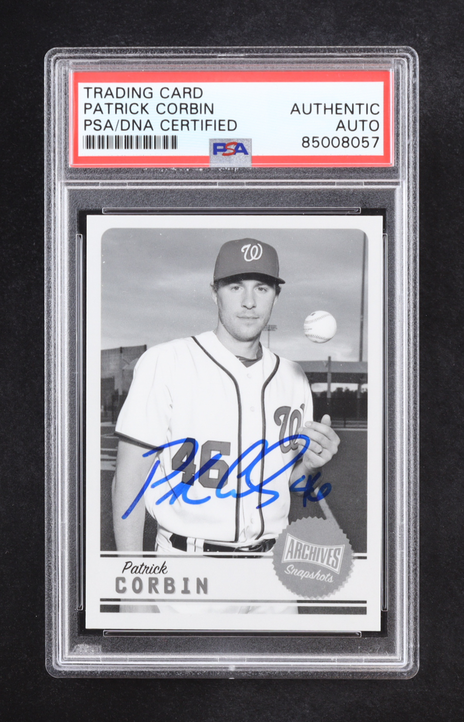 Patrick Corbin Signed 2019 Topps Archives Snapshots Black and White #ASPC (PSA) at PristineAuction.com Patrick Corbin Signed 2019 Topps Archives Snapshots Black and White #ASPC (PSA) at PristineAuction.com