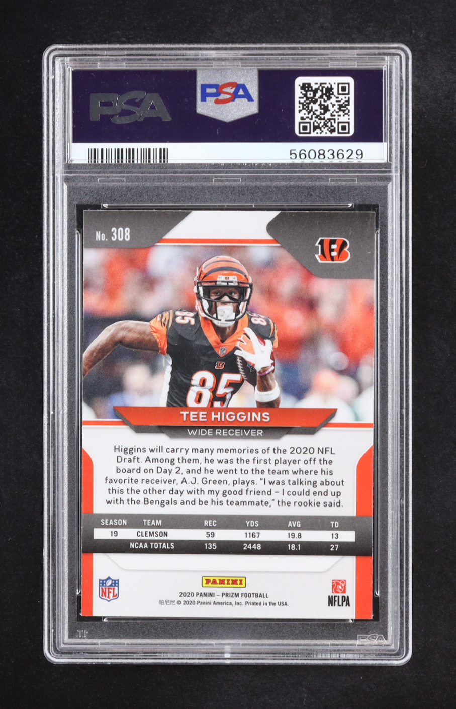 Tee Higgins 2020 Panini Prizm #308 RC (PSA 9) at PristineAuction.com Tee Higgins 2020 Panini Prizm #308 RC (PSA 9) at PristineAuction.com