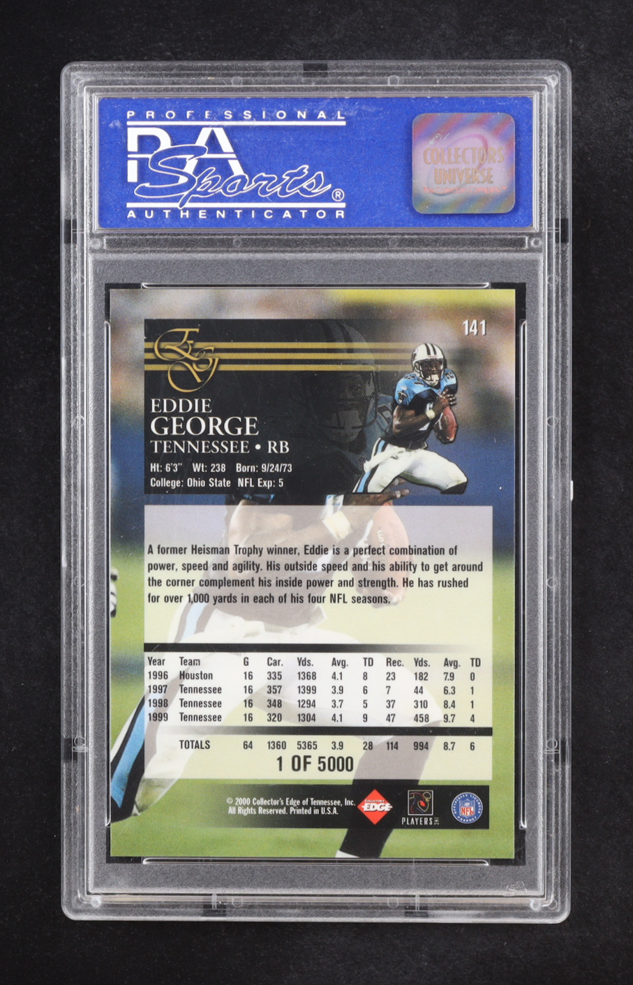 Eddie George 2000 Collector's Edge Graded #141 - Uncirculated (PSA 10) at PristineAuction.com Eddie George 2000 Collector's Edge Graded #141 - Uncirculated (PSA 10) at PristineAuction.com