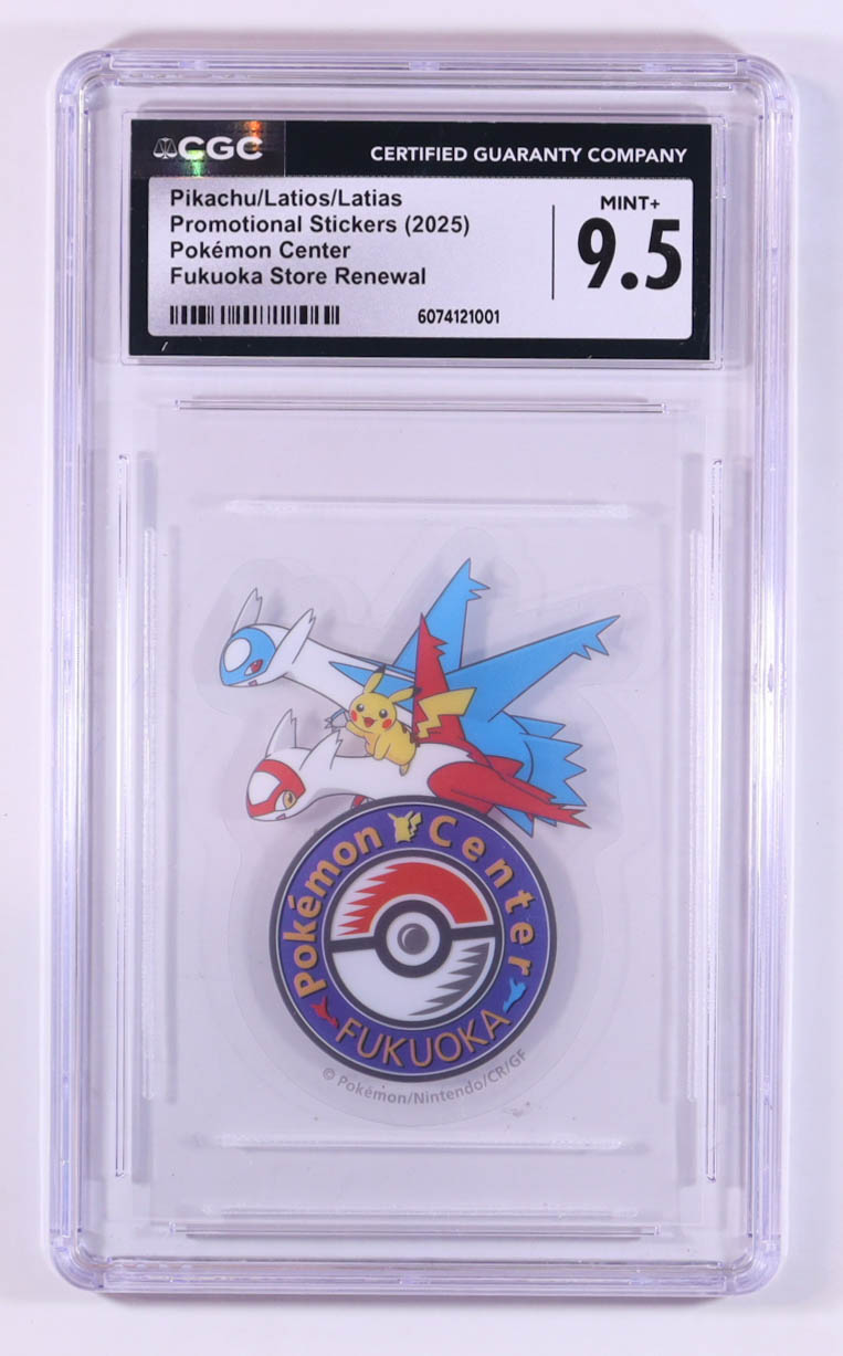 Pikachu / Latios/ Latias 2025 Pokemon Pokemon Center Promotional Stickers - Fukuoka Store Renewal (CGC 9.5) at PristineAuction.com Pikachu / Latios/ Latias 2025 Pokemon Pokemon Center Promotional Stickers - Fukuoka Store Renewal (CGC 9.5) at PristineAuction.com