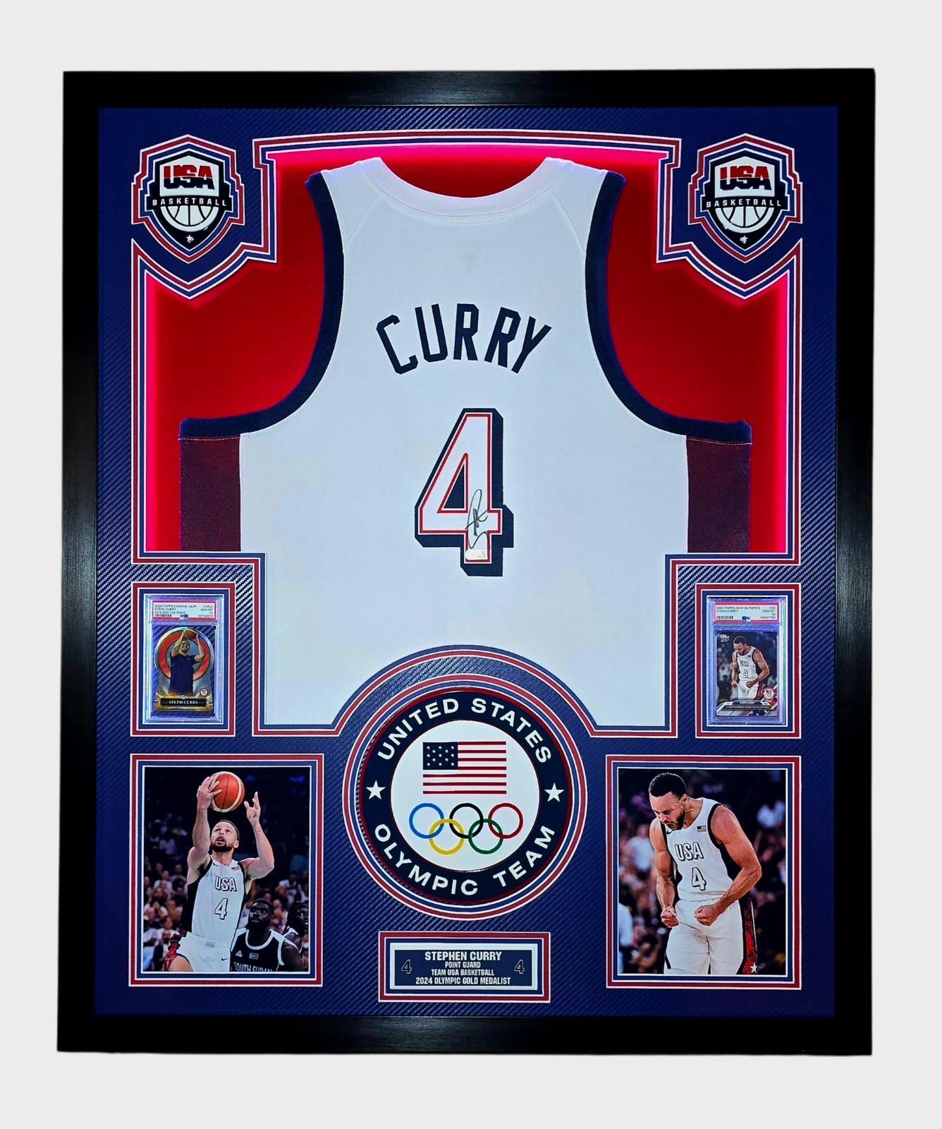 Stephen Curry Signed Team USA Custom Framed Nike Authentic Jersey with (2) PSA 10 Cards (Beckett) at PristineAuction.com Stephen Curry Signed Team USA Custom Framed Nike Authentic Jersey with (2) PSA 10 Cards (Beckett) at PristineAuction.com