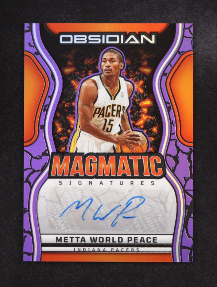 Metta World Peace 2024-25 Panini Obsidian Magmatic Signatures Electric Etch Purple Flood #13 #32/49