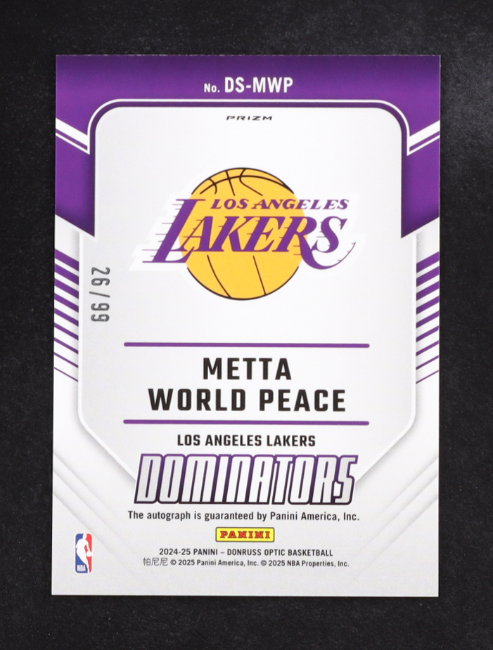Metta World Peace 2024-25 Donruss Optic Dominators Signatures Holo #16 #26/99 at PristineAuction.com Metta World Peace 2024-25 Donruss Optic Dominators Signatures Holo #16 #26/99 at PristineAuction.com