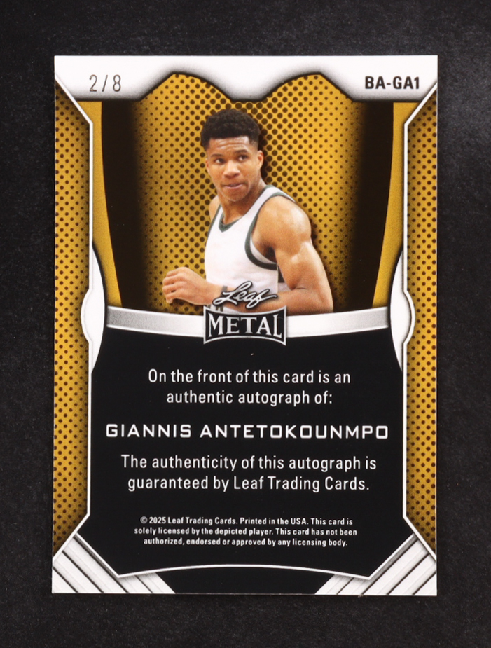 Giannis Antetokounmpo 2025 Leaf Metal Autographs White #BAGA1 #2/8 at PristineAuction.com Giannis Antetokounmpo 2025 Leaf Metal Autographs White #BAGA1 #2/8 at PristineAuction.com
