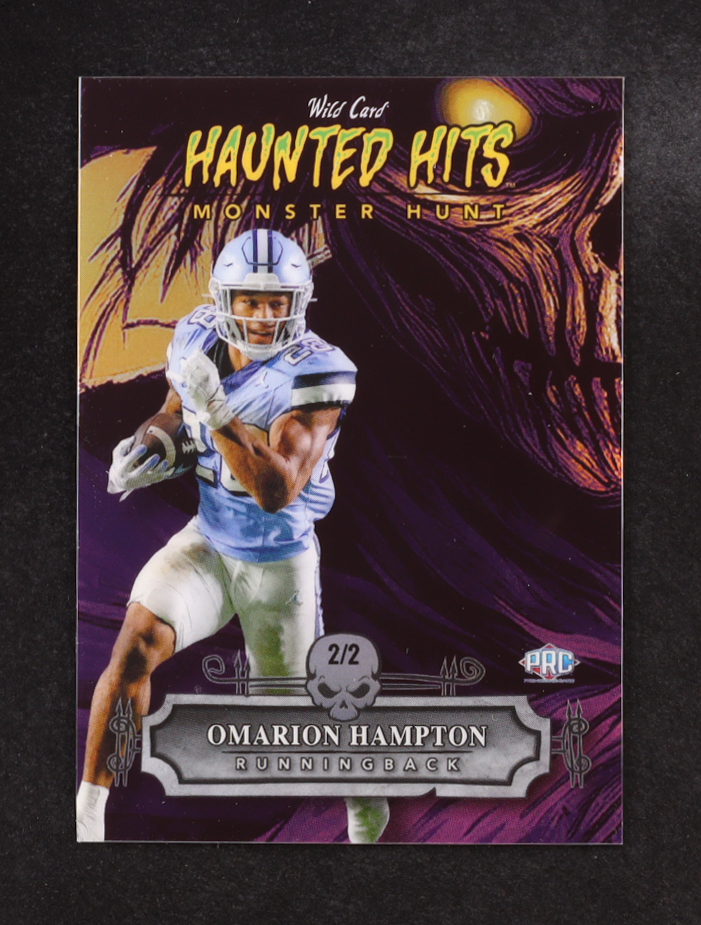Omarion Hampton 2024 Wild Card Haunted Hits Monster Hunt Purple Scarecrow #HHSOH #2/2 RC at PristineAuction.com Omarion Hampton 2024 Wild Card Haunted Hits Monster Hunt Purple Scarecrow #HHSOH #2/2 RC at PristineAuction.com