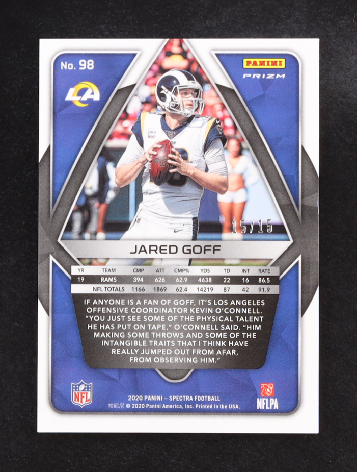 Jared Goff 2020 Panini Spectra Neon Orange #98 #15/15 at PristineAuction.com Jared Goff 2020 Panini Spectra Neon Orange #98 #15/15 at PristineAuction.com