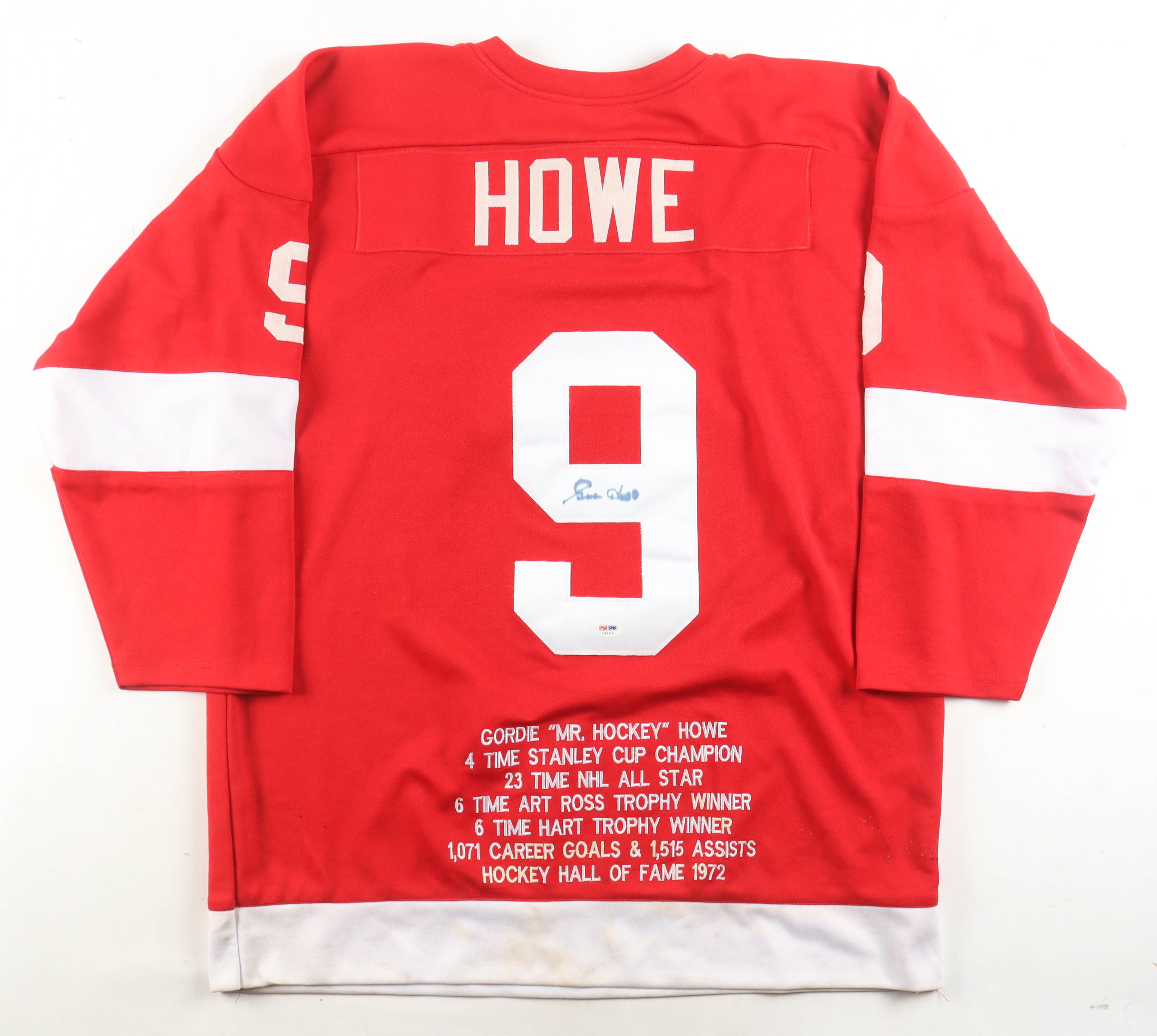 Gordie Howe Signed Career Highlight Stat Jersey (PSA) at PristineAuction.com Gordie Howe Signed Career Highlight Stat Jersey (PSA) at PristineAuction.com