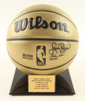 Larry Bird Signed NBA Gold Edition Basketball With Display Stand (PSA) at PristineAuction.com