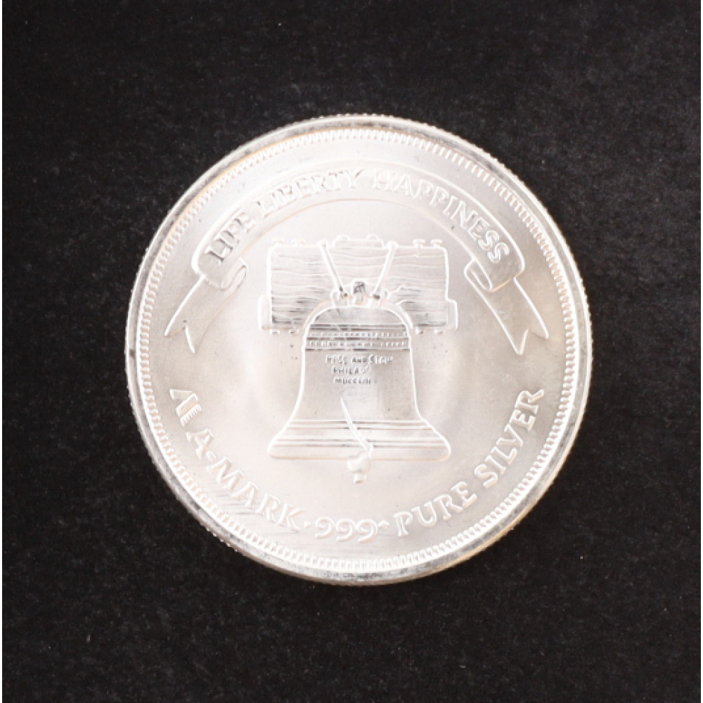 A-Mark Liberty Bell Vintage 1oz .999 Fine Silver Bullion Round at PristineAuction.com