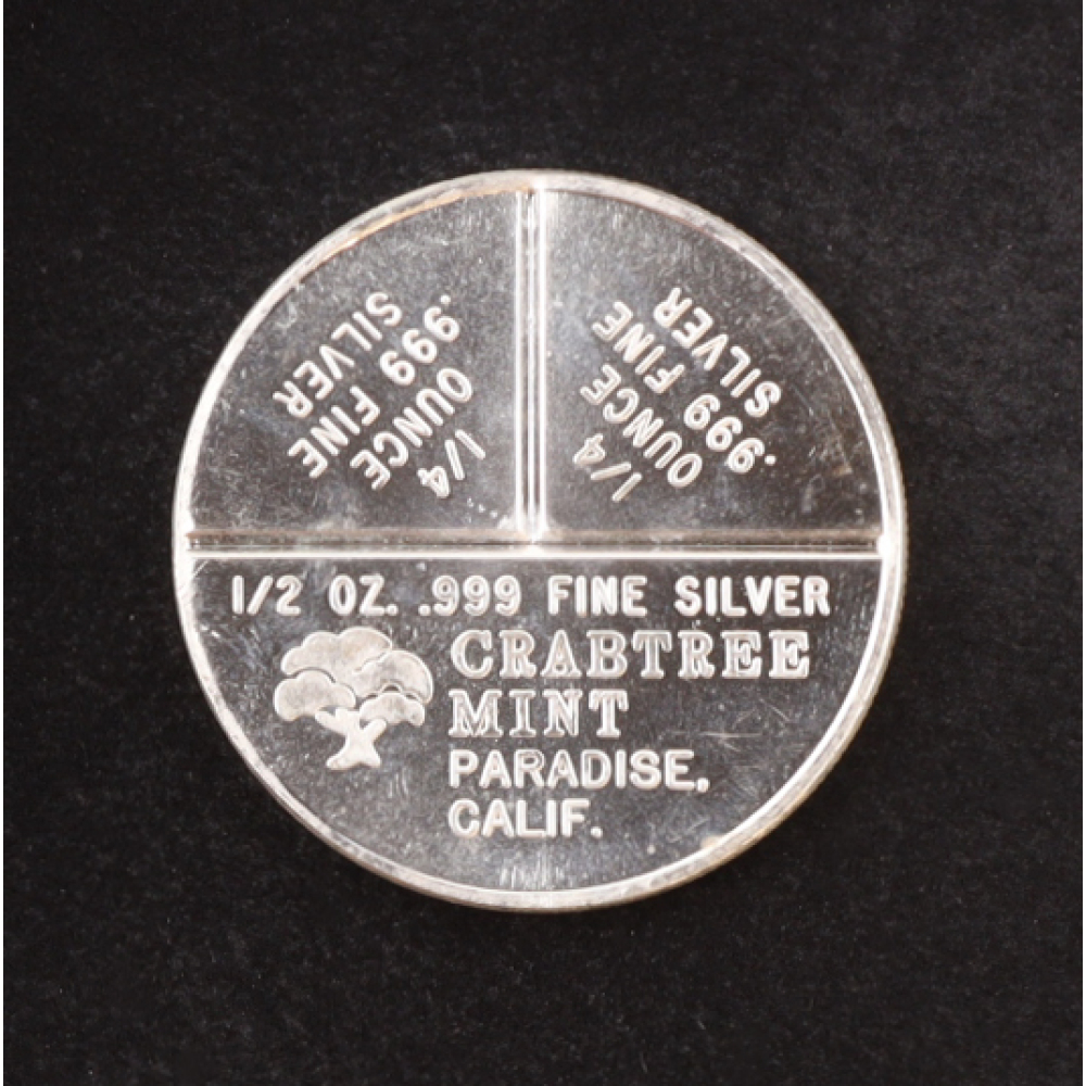 Vintage 1oz .999 Divisible Trade Unit Silver Round by Crabtree Mint, Paradise, California at PristineAuction.com