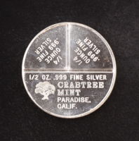Vintage 1oz .999 Divisible Trade Unit Silver Round by Crabtree Mint, Paradise, California at PristineAuction.com