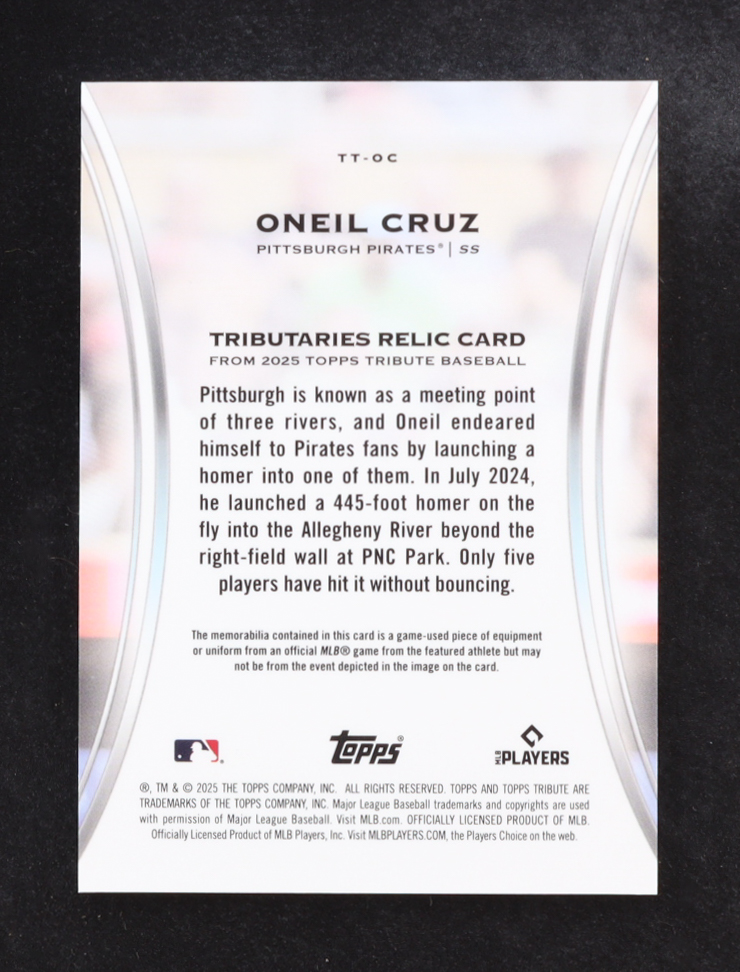Oneil Cruz 2025 Topps Tribute City Connect Game-Used Memorabilia Patch #TT-OC #187/199 at PristineAuction.com Oneil Cruz 2025 Topps Tribute City Connect Game-Used Memorabilia Patch #TT-OC #187/199 at PristineAuction.com