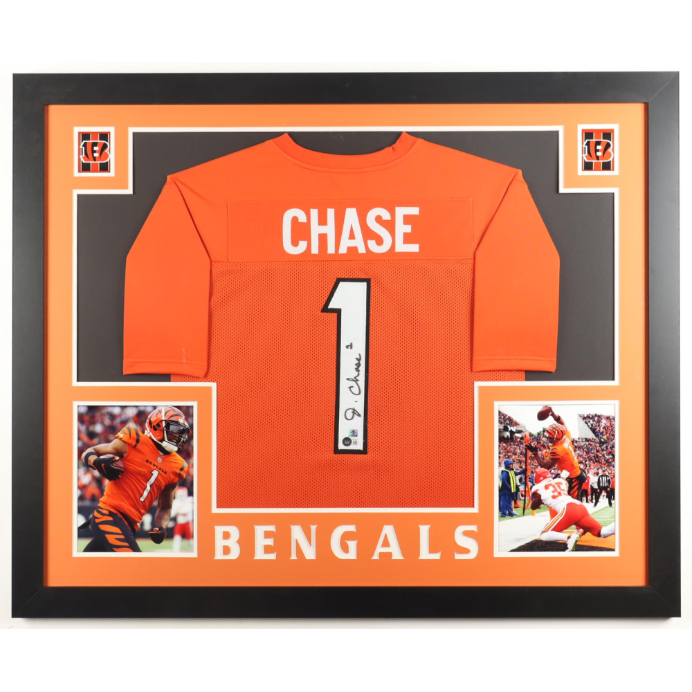Ja'Marr Chase Signed Custom Framed Jersey Display (Beckett & Chase) at PristineAuction.com