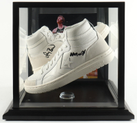 Magic Johnson & Larry Bird Signed Pair of (2) Converse All Star White Leather Basketball Shoes with Display Case (Beckett & PSA) at PristineAuction.com